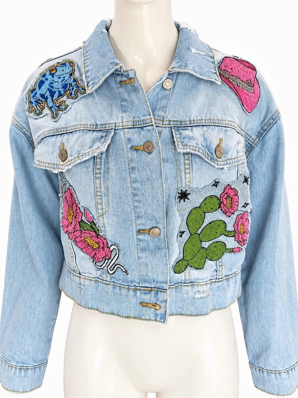 Forever 21 Cropped Embroidered Denim Jacket